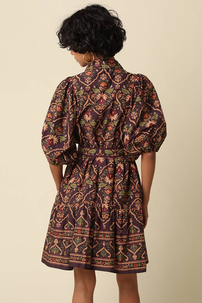 Odette Belted Paisley Print Mini Dress: CHOCOLATE MULTI