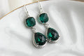 Silver Emerald Green Earrings - Teardrop Design
