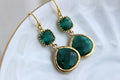 Gold Large Emerald Green Earrings