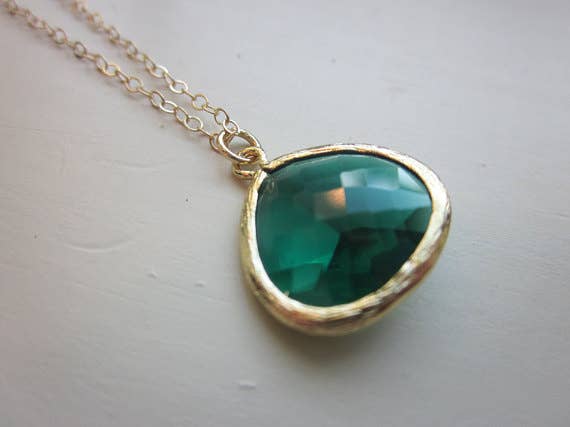 Emerald Green Necklace Gold Plated: 16.5''