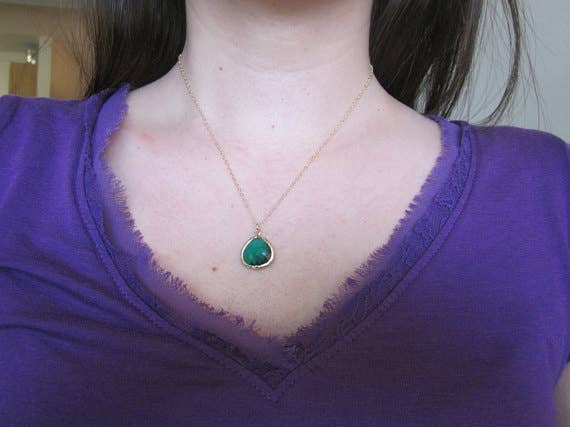 Emerald Green Necklace Gold Plated: 16.5''