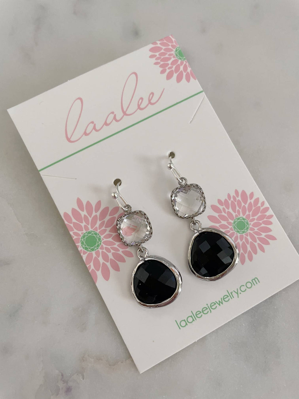 Silver Crystal Clear Black Earrings, Bridal Party, Wedding