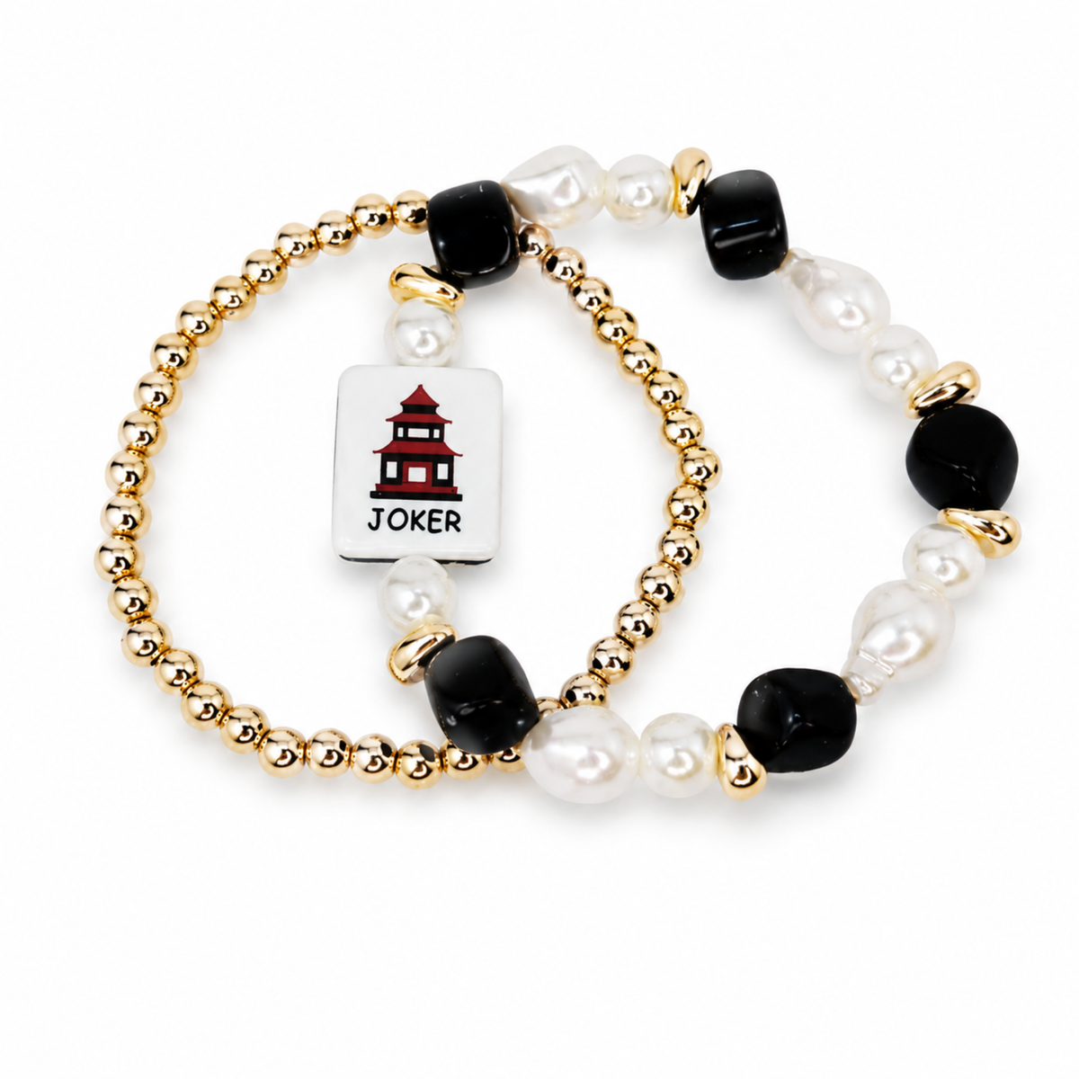 Ellison+Young Mahjong Tile Beaded Bracelet, 2-Piece Set: Midnight Joker