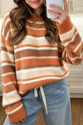 LDC Stripe Dropped Shoulder Loose Pullover Sweater: Orange Stripe