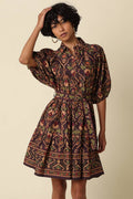 Odette Belted Paisley Print Mini Dress: CHOCOLATE MULTI