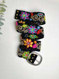 Andean Blossom Wide Embroidered Belt: Black