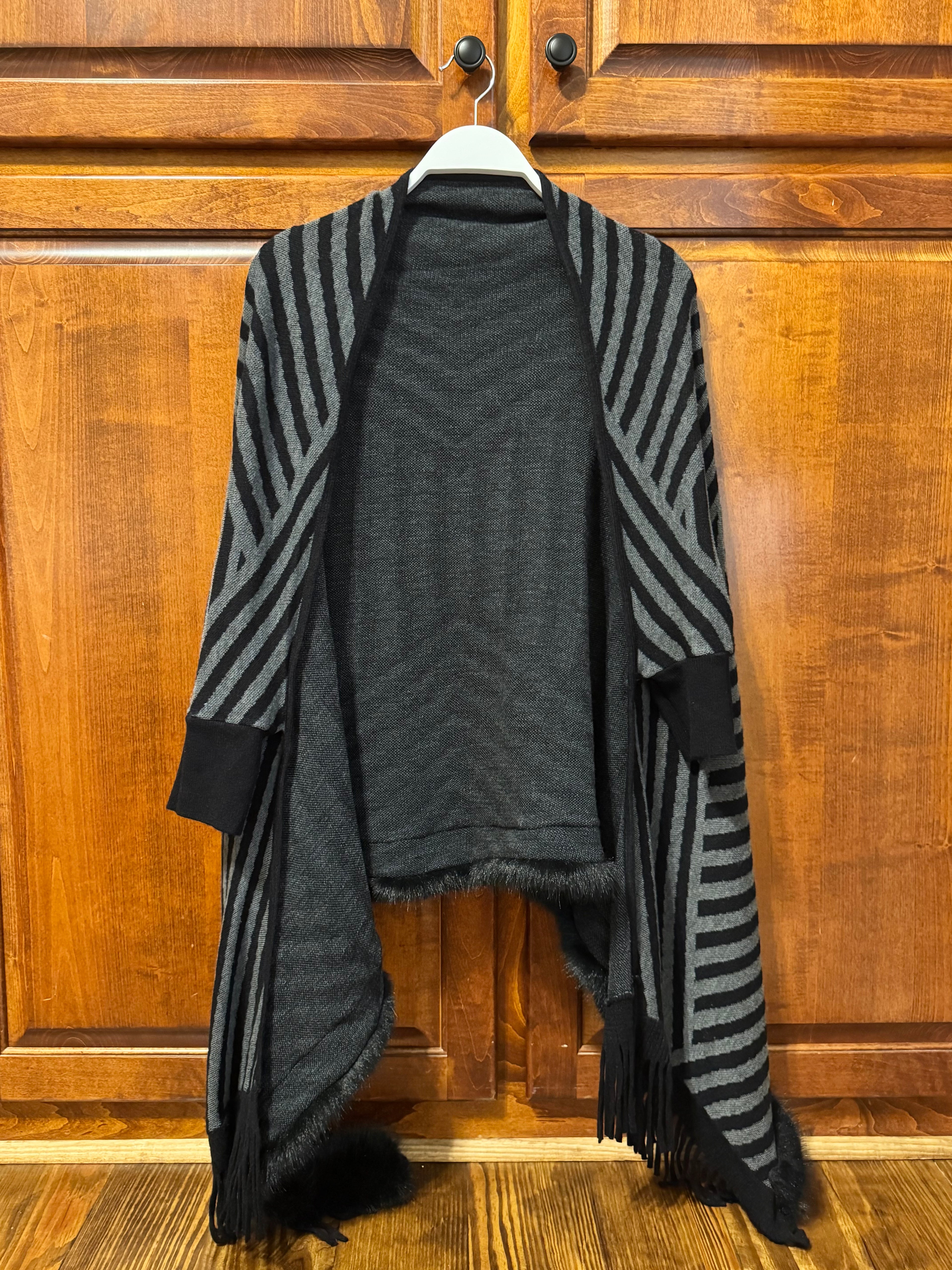 Black and Gray Striped Shawl