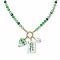 Ellison+Young Mahjong Tile Charm Beaded Necklace: Jade Bamboo