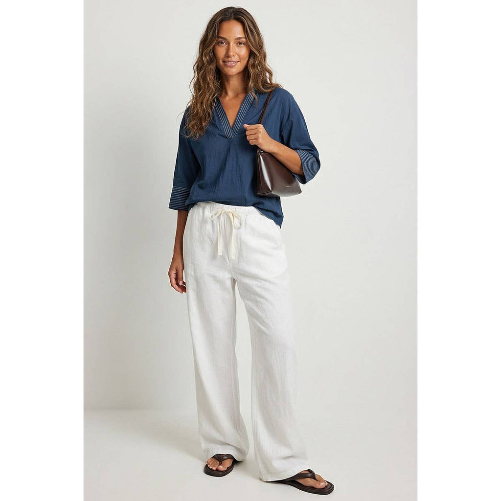 Contrast Stitch Detail Popover Blouse: Black