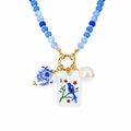 Ellison+Young Mahjong Tile Charm Beaded Necklace: Blue Bird