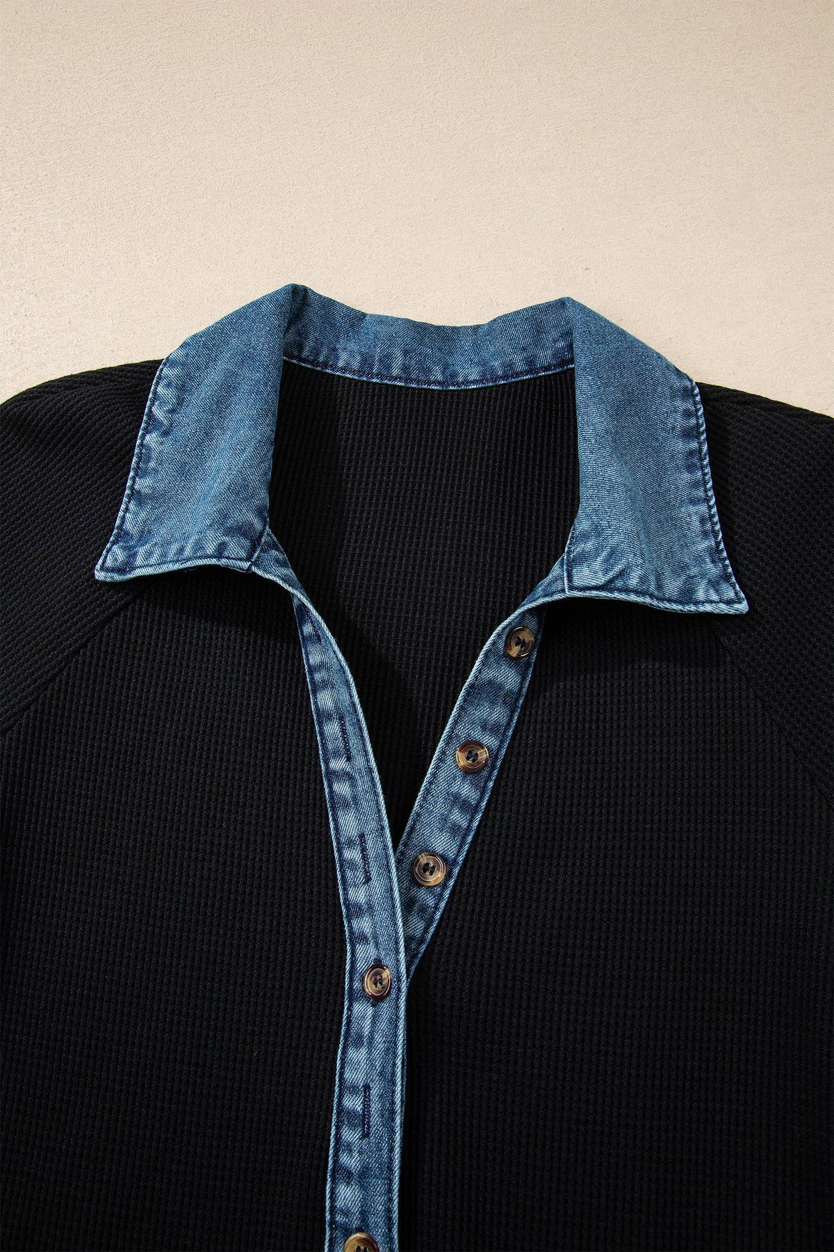 Western Knit Denim Contrast Trim Patchwork Dress| S-4X: Black / S